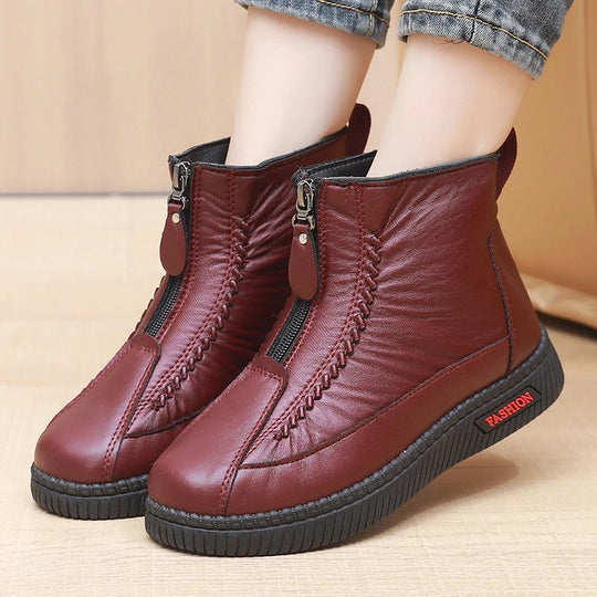 Damen Modische Stiefeletten mit doppeltem Reißverschluss und rutschfester Sohle EB