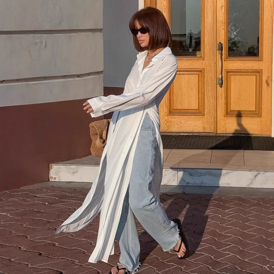 Damen Oversized Hemdbluse mit einzigartiger Taillierung EB