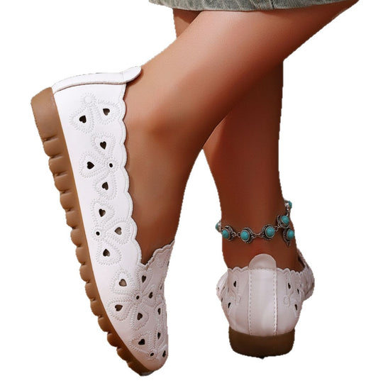 Damen Bequeme Slip-On Ballerinas mit floralem Cut-Out-Design EB