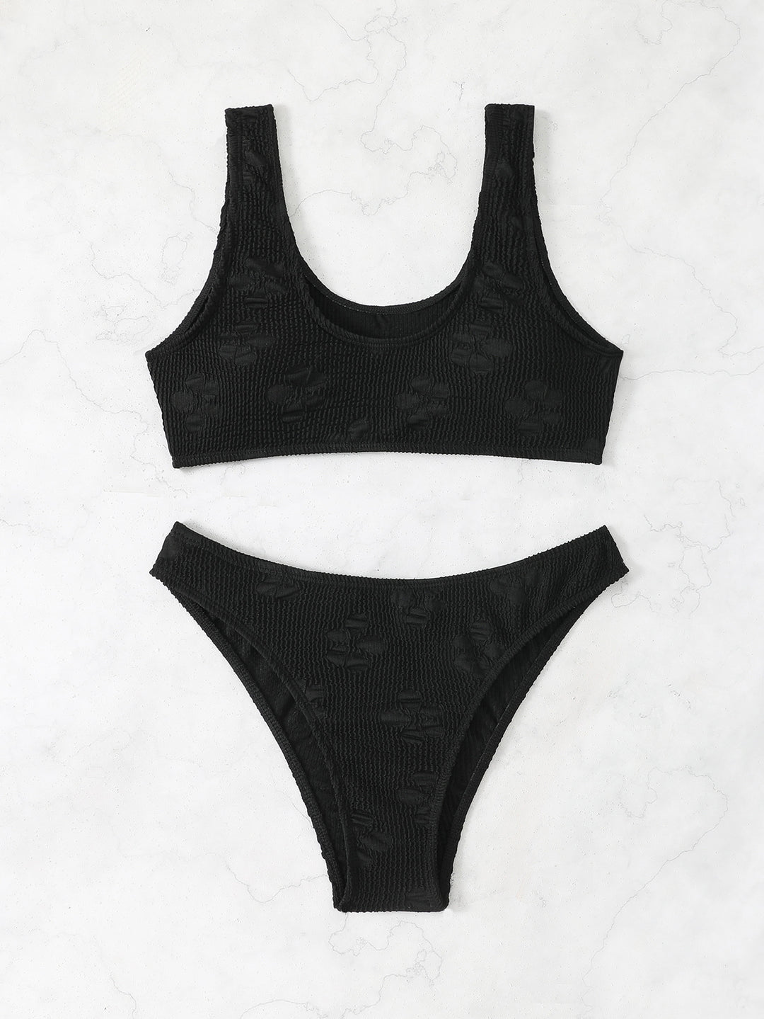 Damen Bikini-Set mit strukturiertem Oberteil und hoch geschnittenem Slip EB