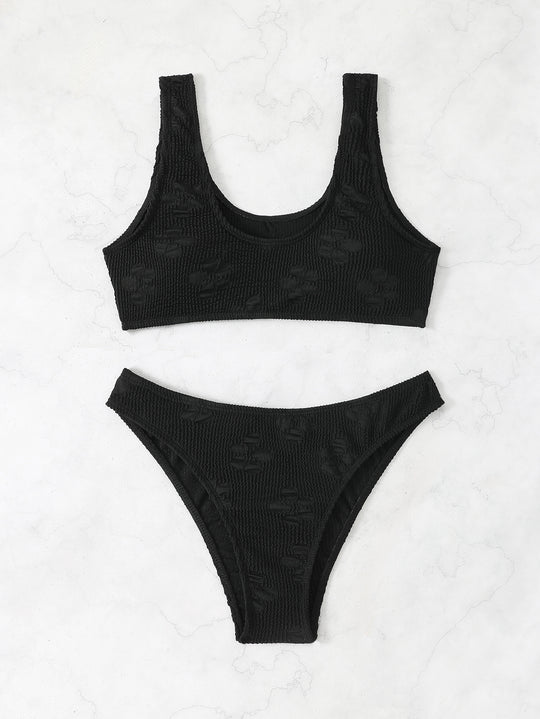 Damen Bikini-Set mit strukturiertem Oberteil und hoch geschnittenem Slip EB
