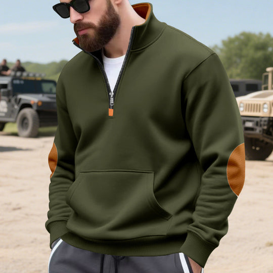 Herren sportlicher Pullover mit halbem Reißverschluss und praktischem Kängurutasche EB