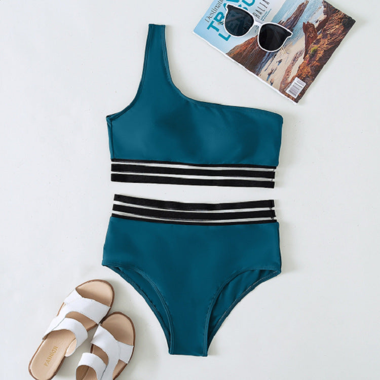 Damen asymmetrisches Bikini-Set mit elastischen Bändern EB