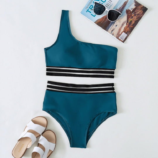 Damen asymmetrisches Bikini-Set mit elastischen Bändern EB