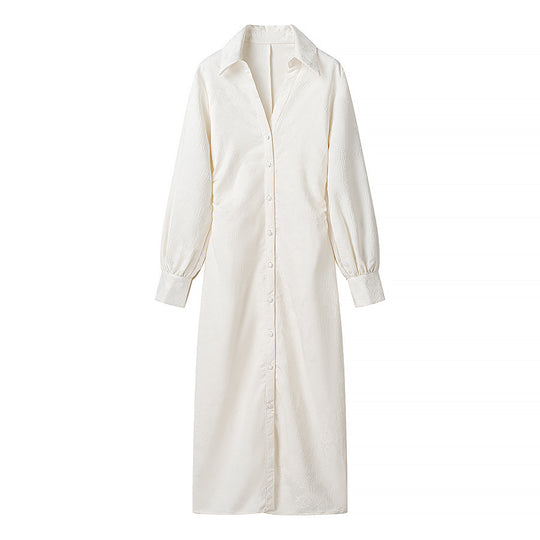 Damen Langarm Hemdblusenkleid mit elegantem Kragen und dekorativer Knopfleiste EB