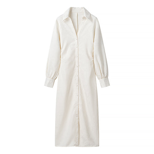 Damen Langarm Hemdblusenkleid mit elegantem Kragen und dekorativer Knopfleiste EB