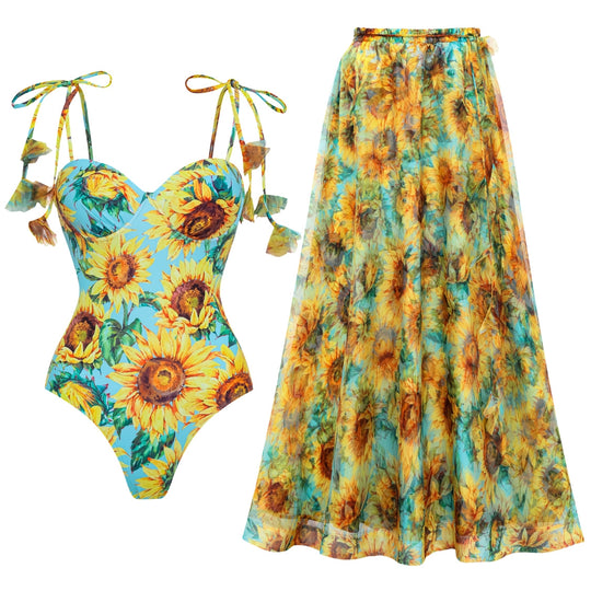 Damen Einseitiger Badeanzug mit floralen Applikationen EB