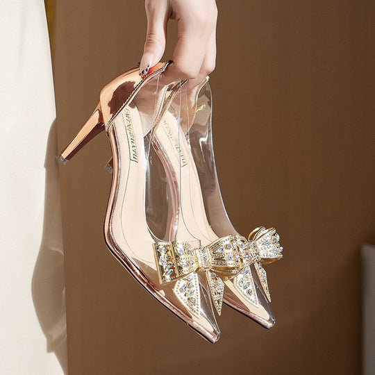 Damen Slingback-Pumps mit transparentem Design und eleganter Schleifenverzierung EB