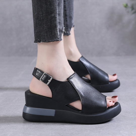 Damen Bequeme und elegante Plateau-Sandaletten mit offener Zehenpartie EB