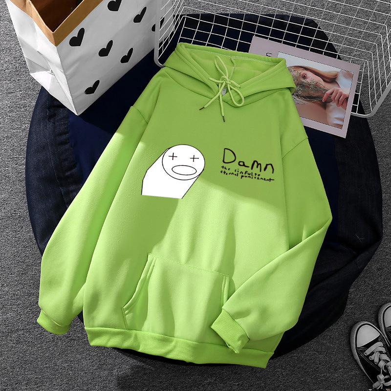 Damen nan Kapuzenpullover mit minimalistischer Grafik, lockerer Oversize-Passform und Kängurutasche EB