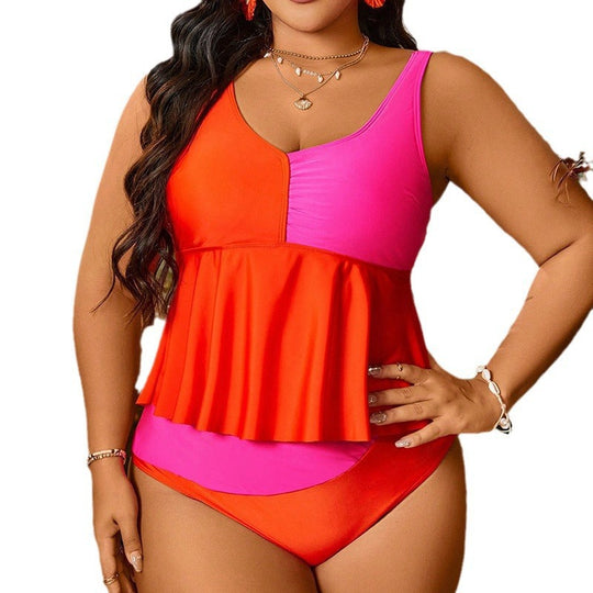 Damen tankini mit fließendem Volant und modischem Kontrast EB