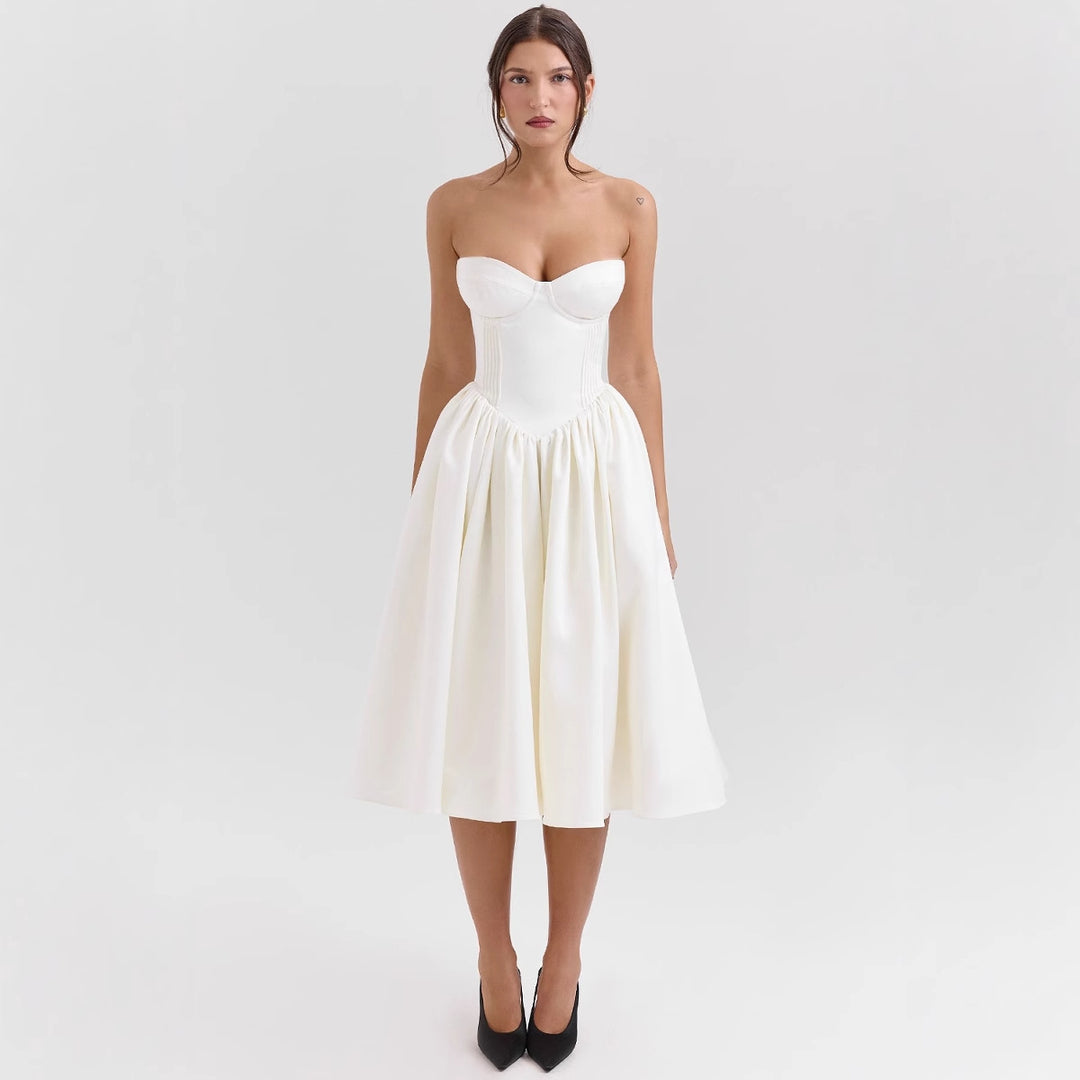 Damen Couture-Kleid im schulterfreien Trägerdesign mit voluminösem Rock EB