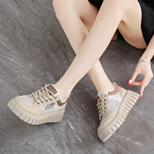 Damen modische Plateau-Sneaker mit atmungsaktivem Netz und robustem Sohlenprofil EB