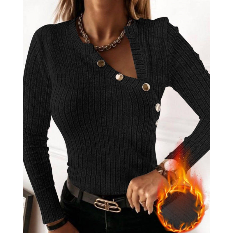 Damen Langarmshirt mit modischem Knopfdetail und Rippstruktur EB