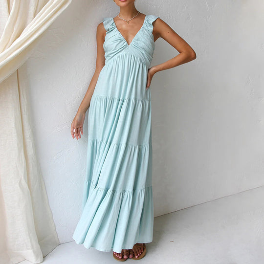Damen Maxikleid mit verspielten Rüschendetails und fließendem Schnitt EB