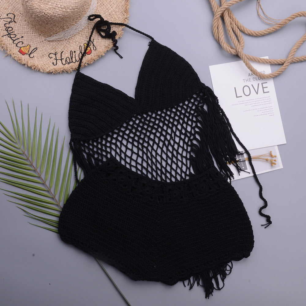 Damen gehäkelter Bikini mit fransigen Details EB