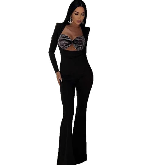 Damen Glamouröses Jumpsuit mit funkelnden Strassdetails und figurbetontem Schnitt EB
