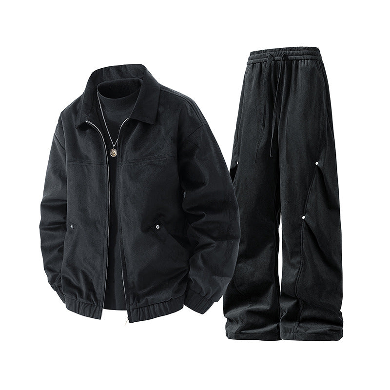 Herren lässiges Cord-Trainingsanzug-Set mit Reißverschlussjacke und weiten Cargohosen EB