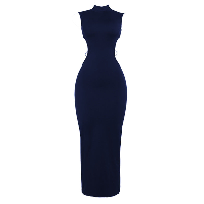 Damen Figurbetontes Maxikleid mit hohem Kragen und seitlichen Cut-Outs EB