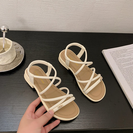 Damen Sommer-Sandalen mit modischen Kreuzriemen und bequemer Sohle EB