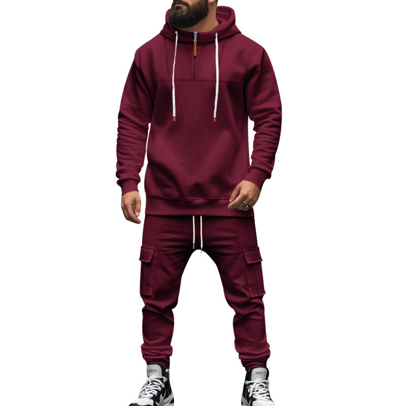 Herren nan Kapuzensweatshirt- und Jogger-Set im Cargo‑Stil mit kurzem Brustreißverschluss und aufgesetzten Klappentaschen EB