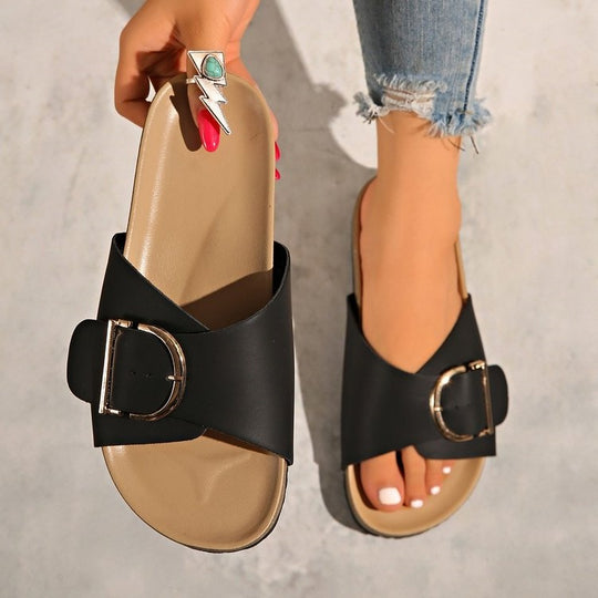Damen bequeme Slides mit modischem Schnallen-Design EB
