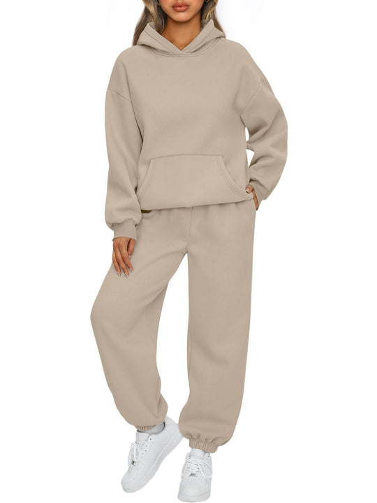 Damen nan gemütliches Lounge-Jogginganzug-Set mit Oversize-Hoodie und elastischer High-Waist Jogginghose EB