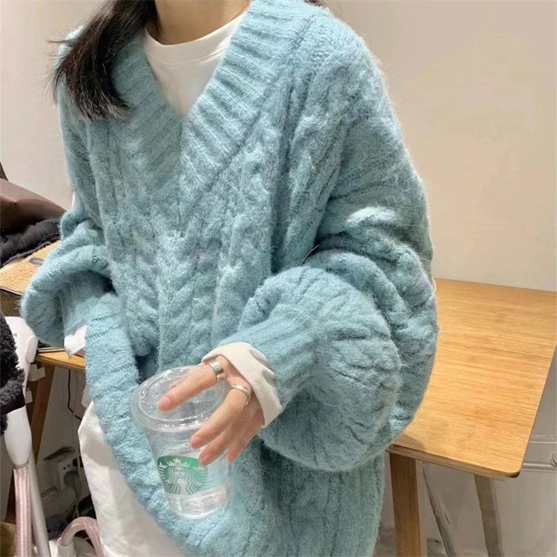 Damen Kuscheliger Grobstrick-Cardigan mit V-Ausschnitt und weiten Ärmeln EB