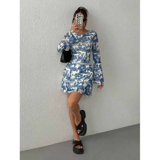 Damen Minikleid mit tiefem Rückenausschnitt und floralem Druck EB