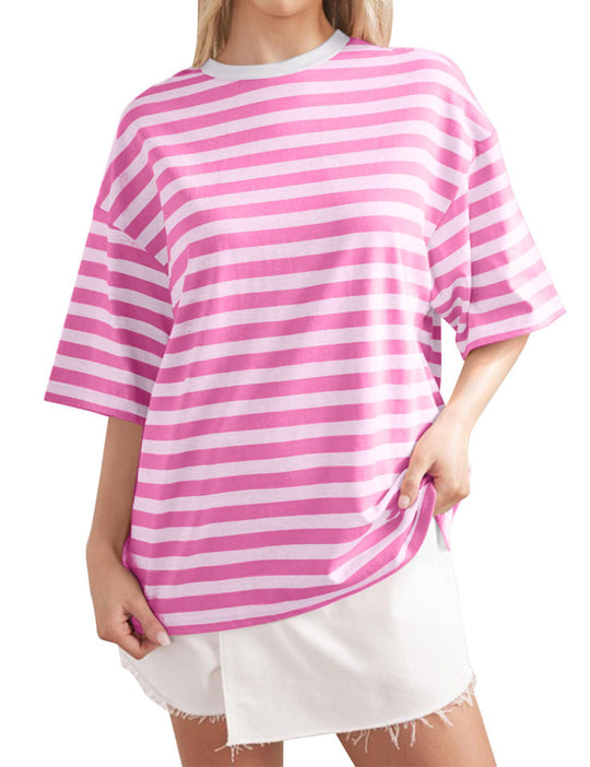 Damen Lässiges Oversized T-Shirt mit gestreiftem Muster EB