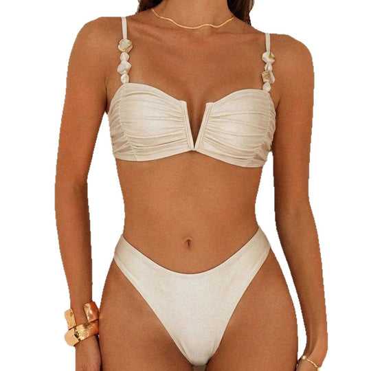 Damen Bikini mit Raffungen und dekorativen Trägern EB