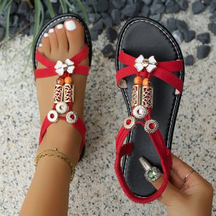 Damen modische Riemchen-Sandalen mit hochwertigen Schmuckdetails EB