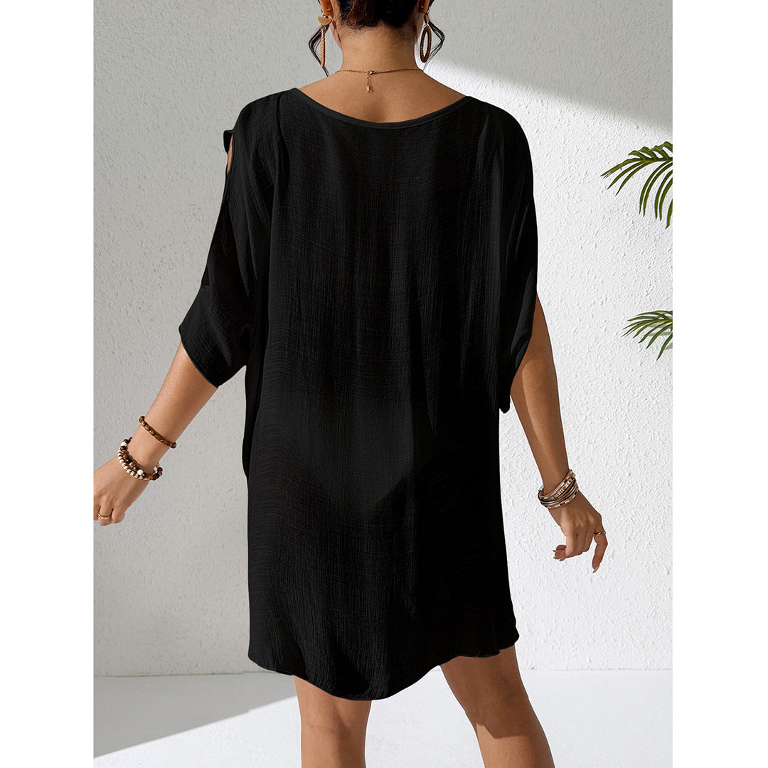 Damen Strandkleid mit tiefem V-Ausschnitt und lockerem Schnitt EB
