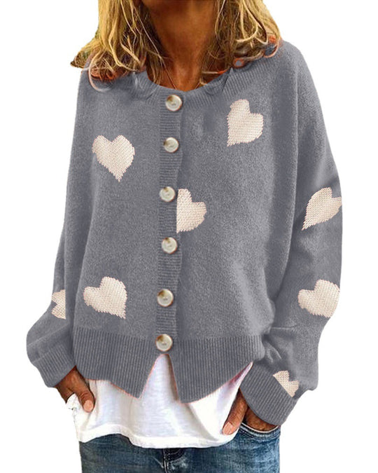 Damen kuschelige Strickjacke mit Herzmotiv EB
