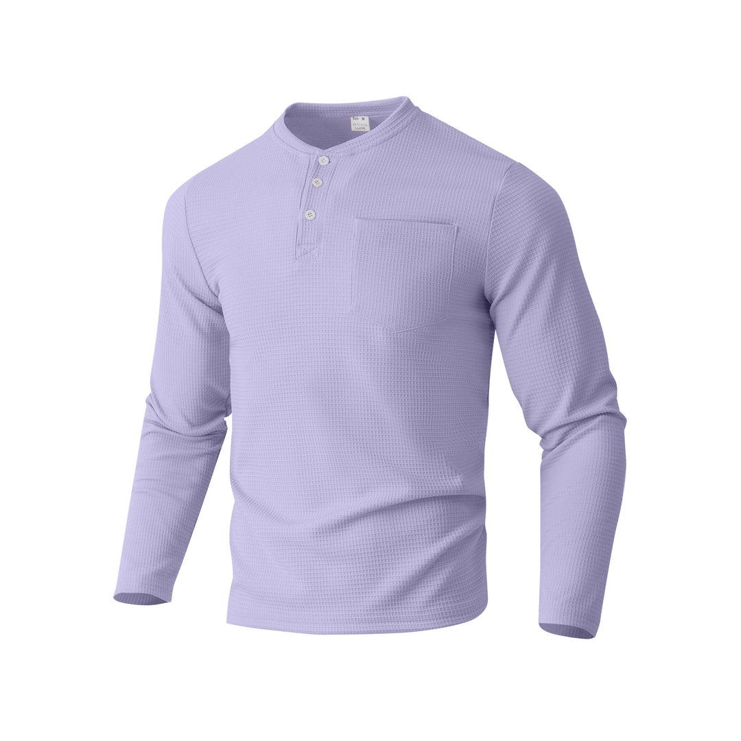 Herren nan Langarm Henley mit Waffelstruktur und Brusttasche thermisches Langarmshirt EB