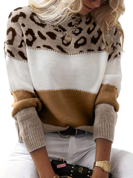 Damen modischer Pullover mit tierischem Muster und lässigem Schnitt EB