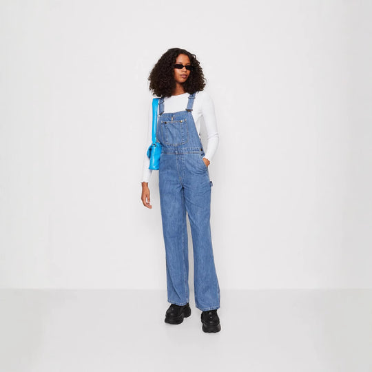 Damen Denim-Latzhose mit weitem Bein und verstellbaren Trägern EB
