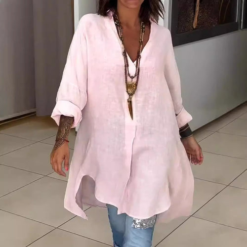 Damen Leinen Tunika mit asymmetrischem Schnitt und eleganten Details EB