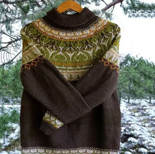 Damen nan kuscheliger Norweger-Strickpullover mit Stehkragen und Oversize-Passform EB