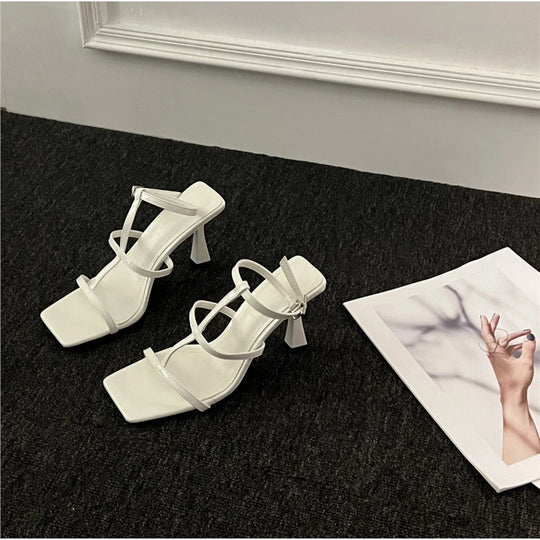 Damen elegante Sandalen mit verstellbaren Riemen und quadratischem Absatz EB