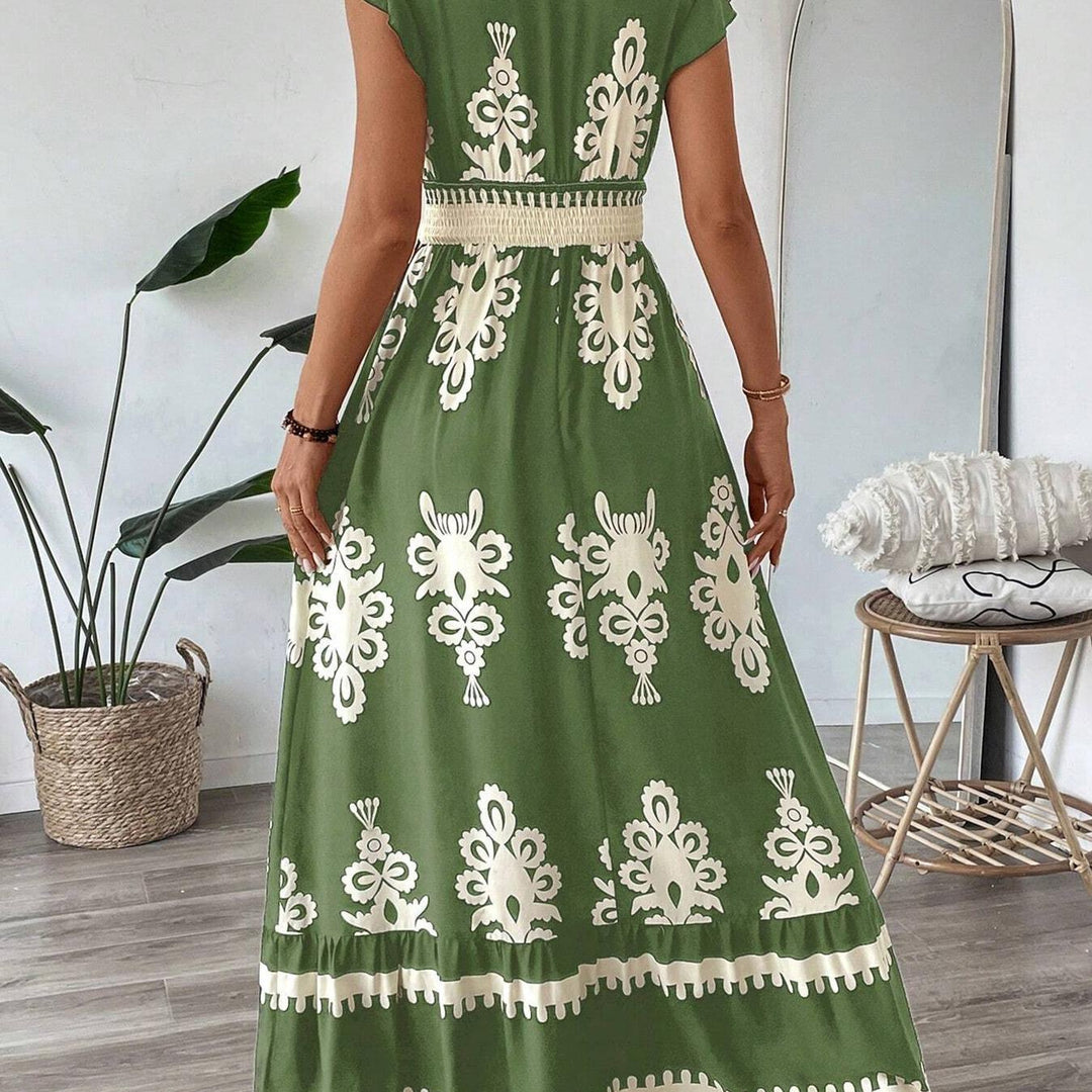 Damen Maxikleid mit floralem Muster und V-Ausschnitt EB