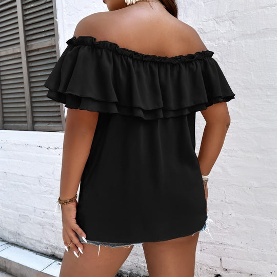 Damen Off-Shoulder Oberteil mit Schleifen-Details und Rüschensäumen EB