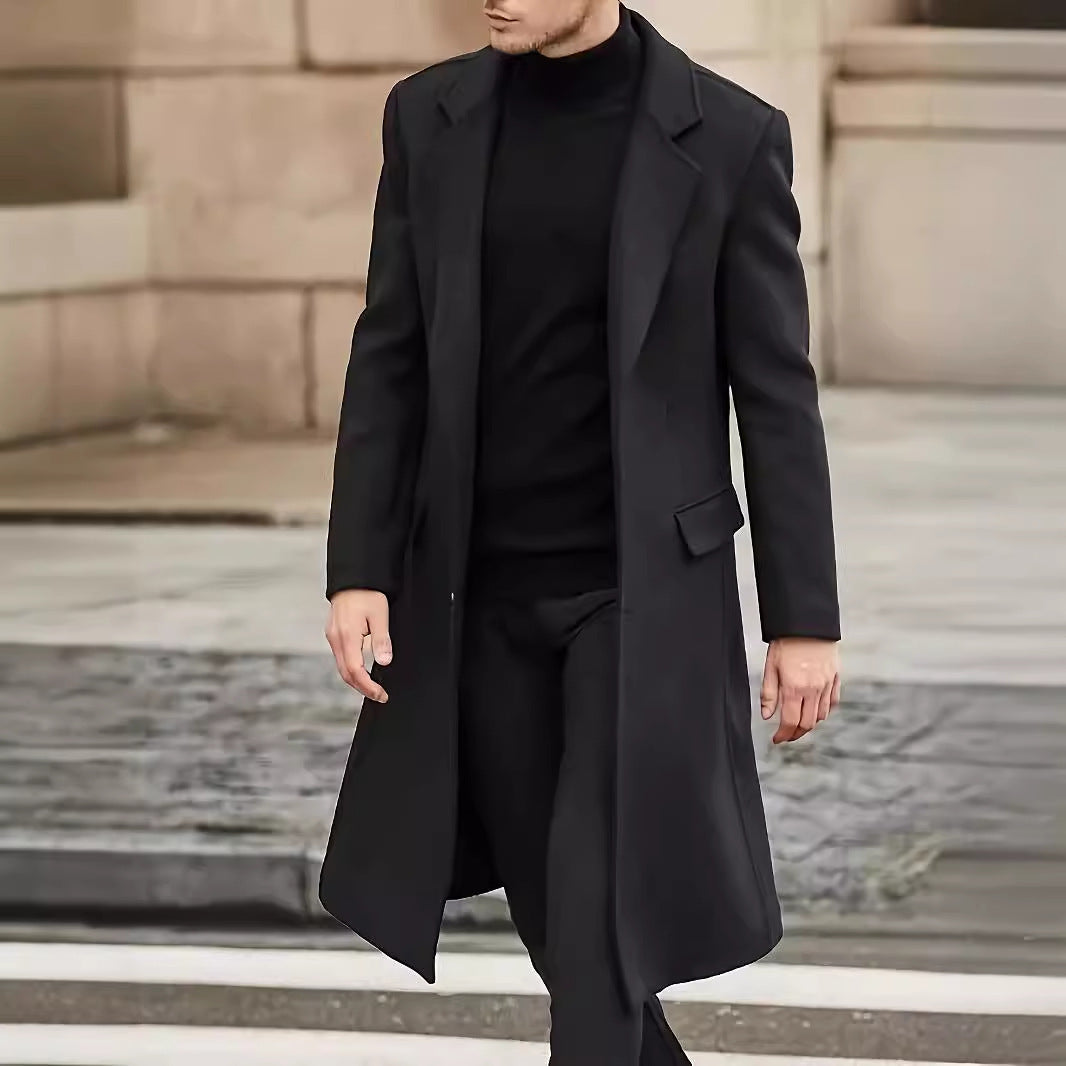 Herren eleganter lang geschnittener Wollmantel EB