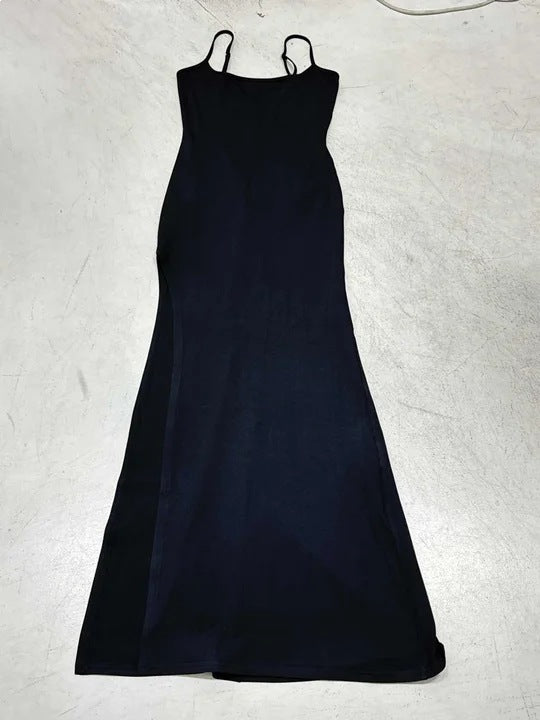 Damen Elegantes Maxikleid mit feinen Trägern und seitlichem Schlitz EB