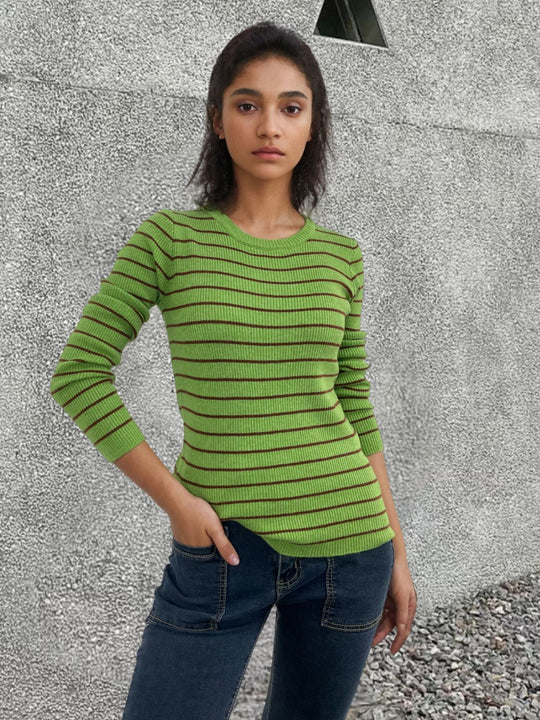 Damen Langärmliger Pullover mit modernem Streifenmuster und bequemem Schnitt EB