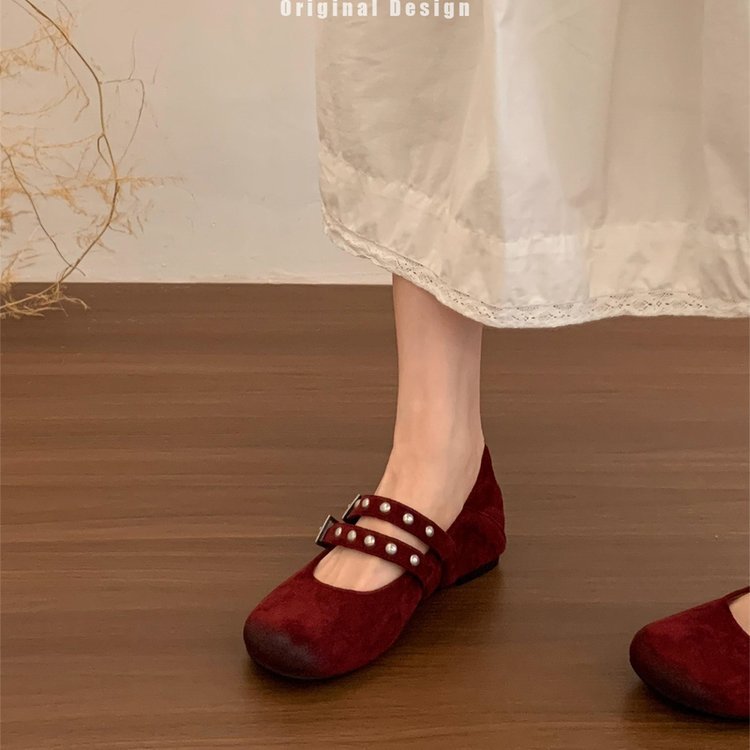 Damen elegante Ballerinas mit dekorativen Schnallen und stützender Innensohle EB
