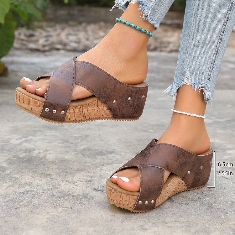 Damen Wedge-Pantoletten mit geflochtenem Riemendesign und komfortablem Fußbett EB