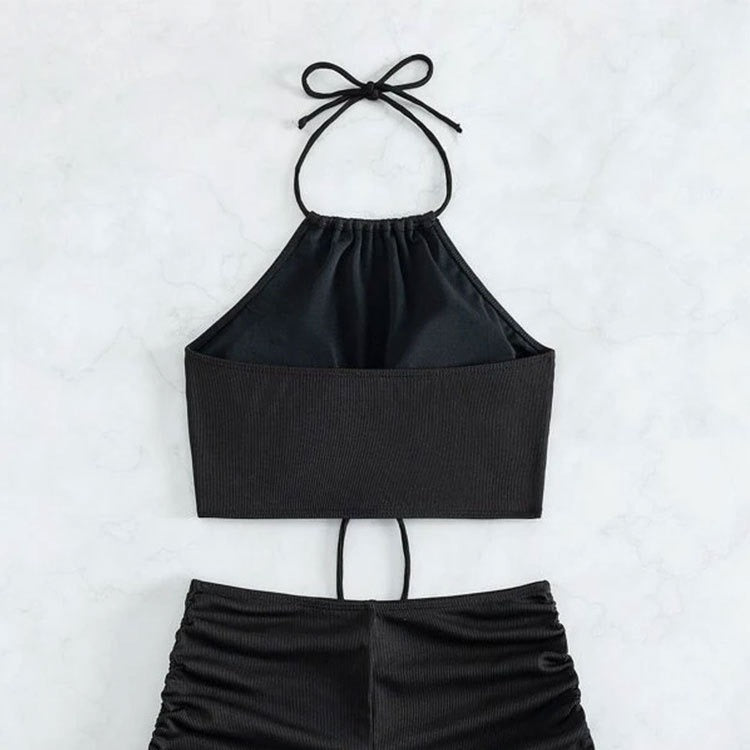 Damen Sportliches Hochgeschlossene Bikini-Set mit Raffungen EB