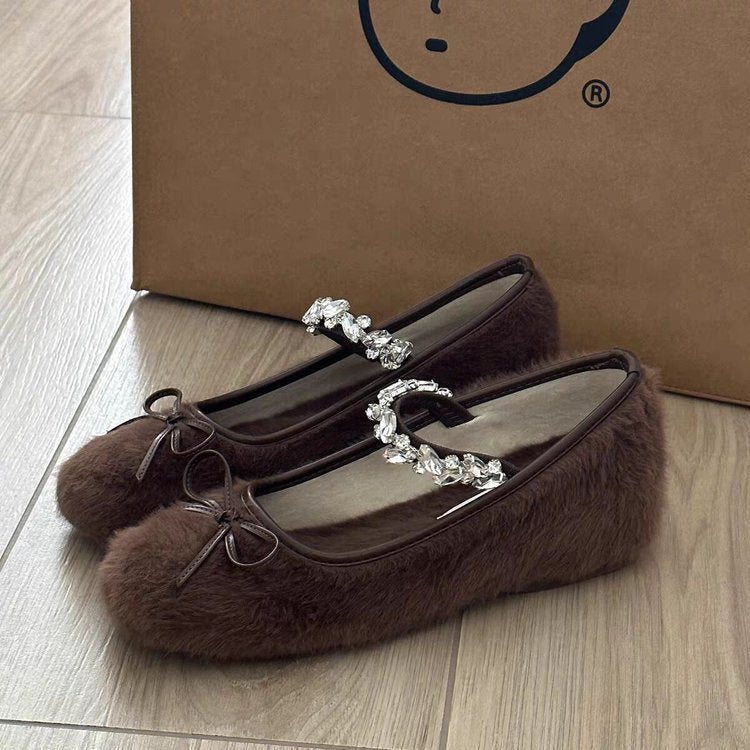 Damen Ballerinas mit kuscheligem Obermaterial und funkelndem Schmuckdetail EB