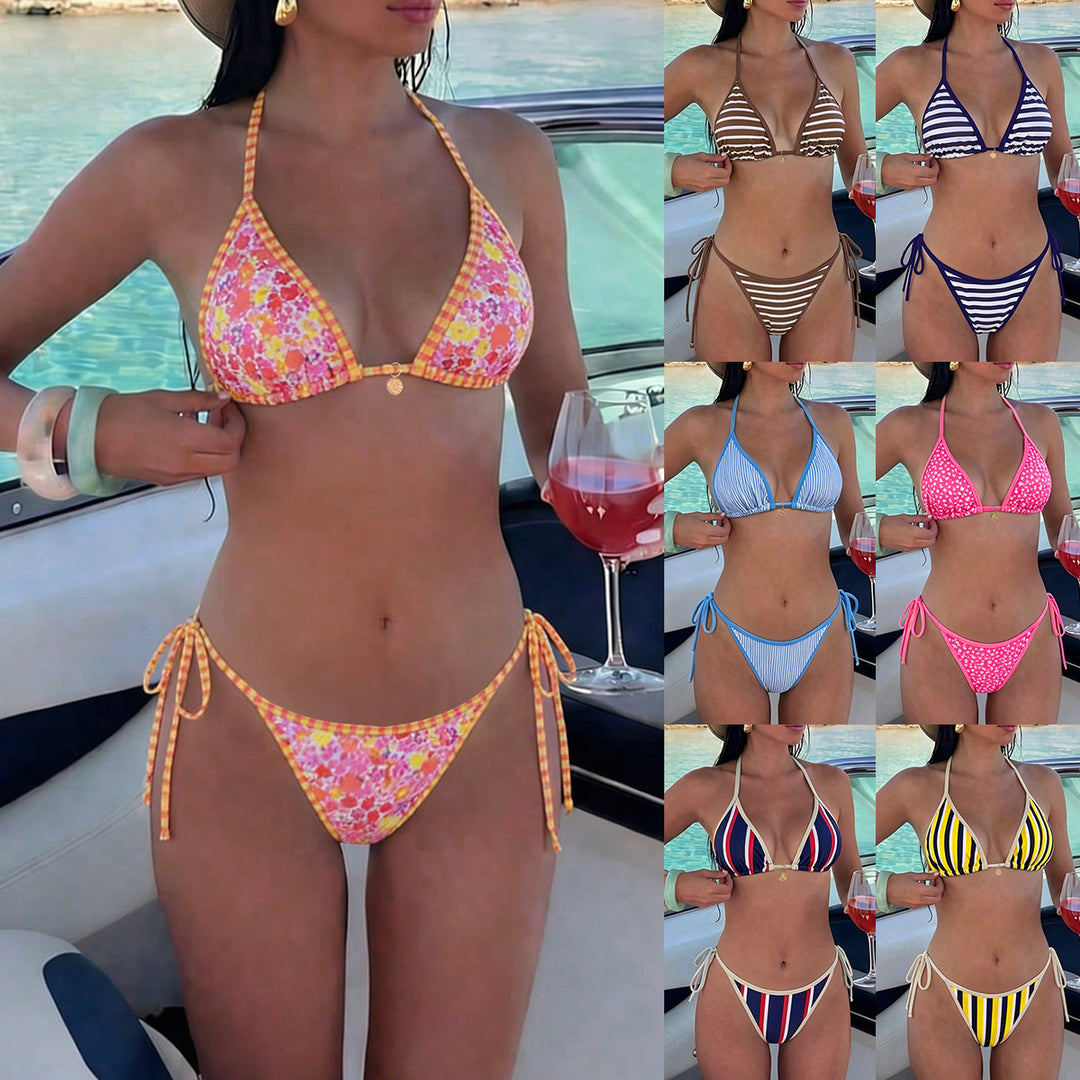 Damen Triangel-Bikini mit floralem Design und verstellbaren Trägern EB